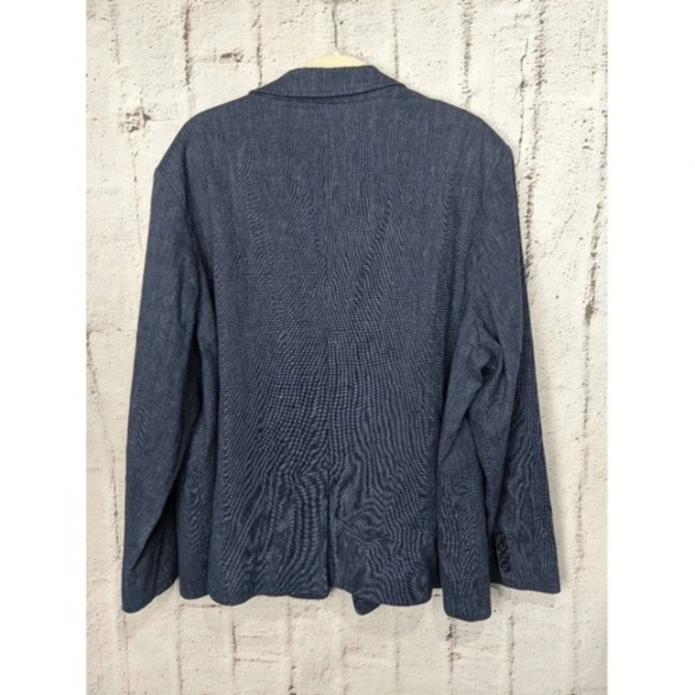 Michael Kors Womens 24W Navy Blue Linen Cotton Blend Single Button Blazer Jacket